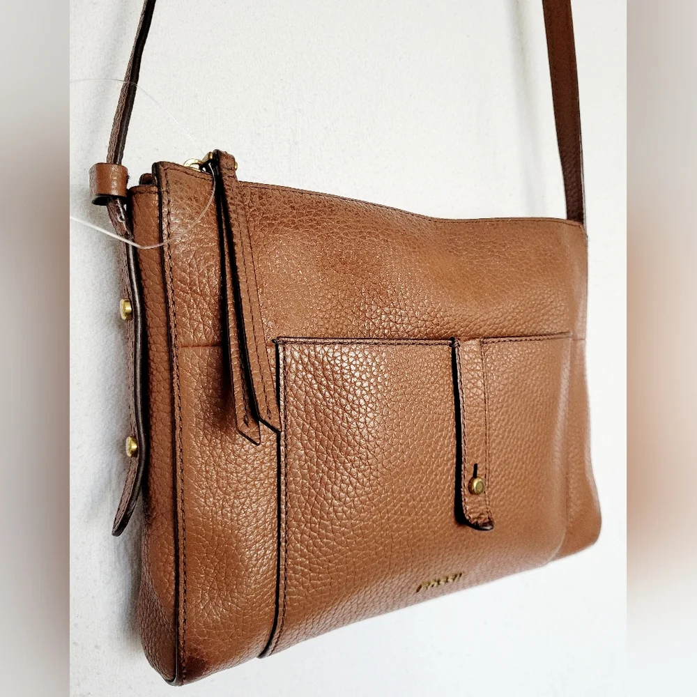 Fossil Gemma Cow Hide Brown Pebbled Leather Crossbody Bag 10
